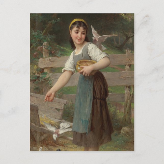 Emile Munier Vintag die Tauben Gefüttert Postkarte (Vorderseite)