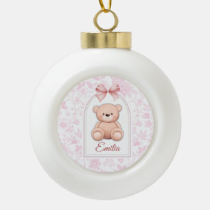Emilia Benutzerdefiniertes rosa Teddy-Bär-Kinder Keramik Kugel-Ornament