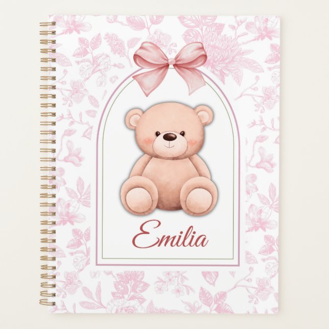 Emilia | Benutzerdefiniertes rosa Teddy-Bär-Kinder Planer (Vorderseite)