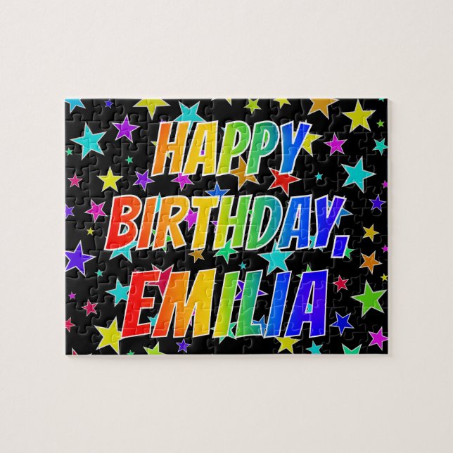 "EMILIA" Vorname, Spaß "GLÜCKLICHER GEBURTSTAG" Puzzle (Horizontal)