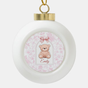 Emily Benutzerdefiniertes rosa Teddy-Bär-Kinderz Keramik Kugel-Ornament