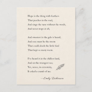 Emily Dickinson Poem Hoffnung ist das Ding mit Fed Postkarte