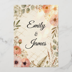 Emily & James Boho-Wasserfarben-Hochzeitseinladung Folieneinladung