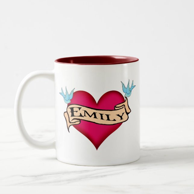 Emily - kundenspezifische Herz-Tätowierungs-T - Zweifarbige Tasse (Links)
