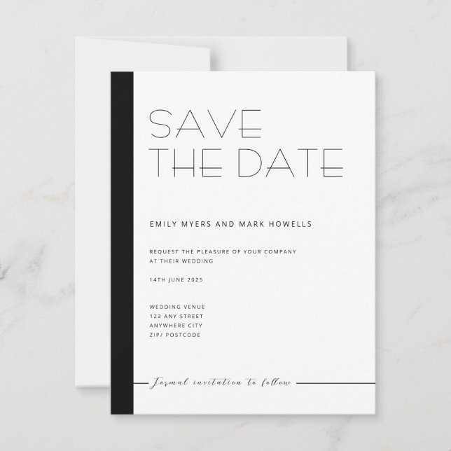 EMILY Modernes Minimalistisches Monochrom Save the Date (Vorderseite)