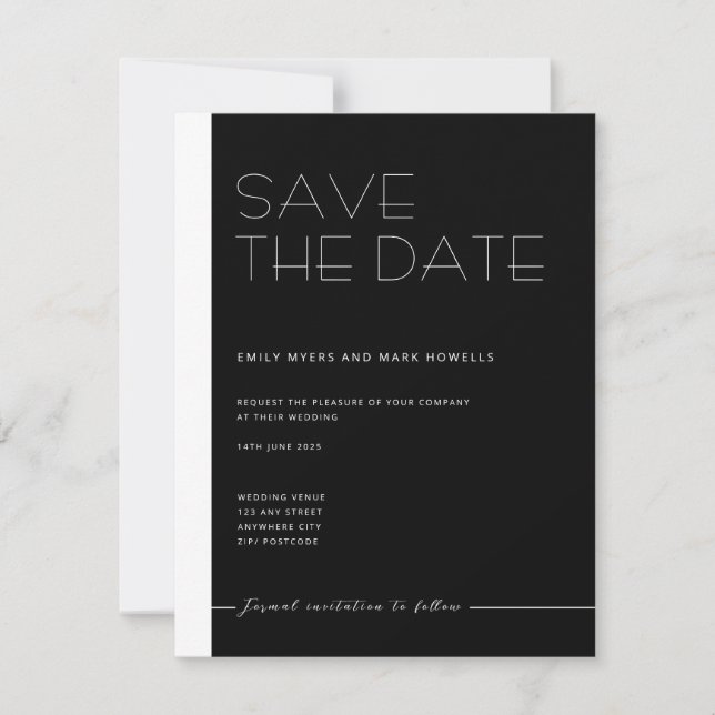 EMILY Modernes Minimalistisches Monochrom Save the Save The Date (Vorderseite)