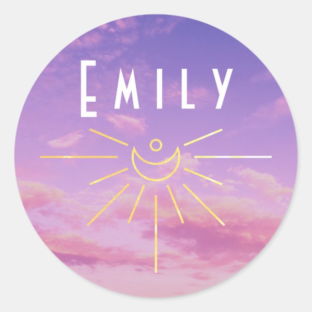 Emily Name Custom Stickers Round Sun Boho Hippie (Vorderseite)