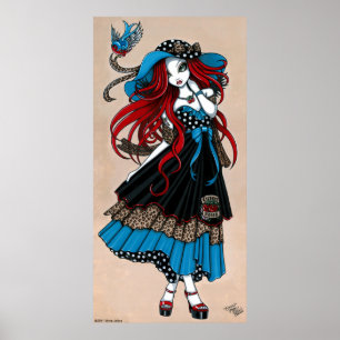 "Emma" 50's Rockabilly Swallow Tattoo Angel Poster