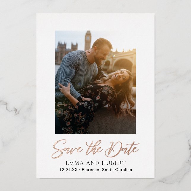 Emma Elegant Wedding Save the Date Folieneinladung (Vorderseite)