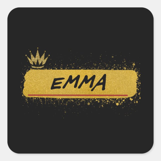Emma erster Name Gold Glitzer Queen Quadratischer Aufkleber (Vorderseite)