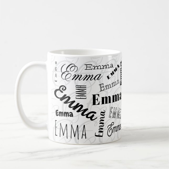Emma Individuelle Name Schwarz-weiß Coffee Tasse (Links)
