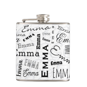 Emma Individuelle Name Schwarz-weiß Flachmann
