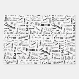 Emma Individuelle Name Schwarz-weiß Geschenkpapier Set