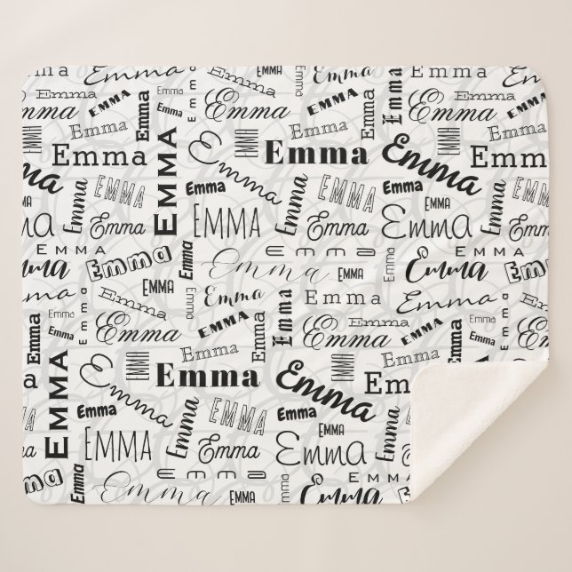 Emma Individuelle Name Schwarz-weiß Sherpadecke (Vorderseite (Horizontal))