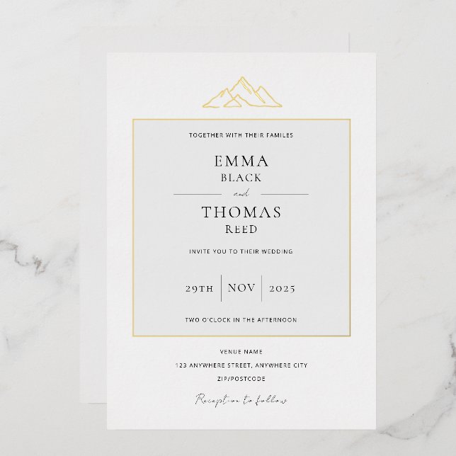 EMMA Mountain Minimalistisch Dove Gray Foil Einlad Folieneinladung (Vorderseite/Rückseite)
