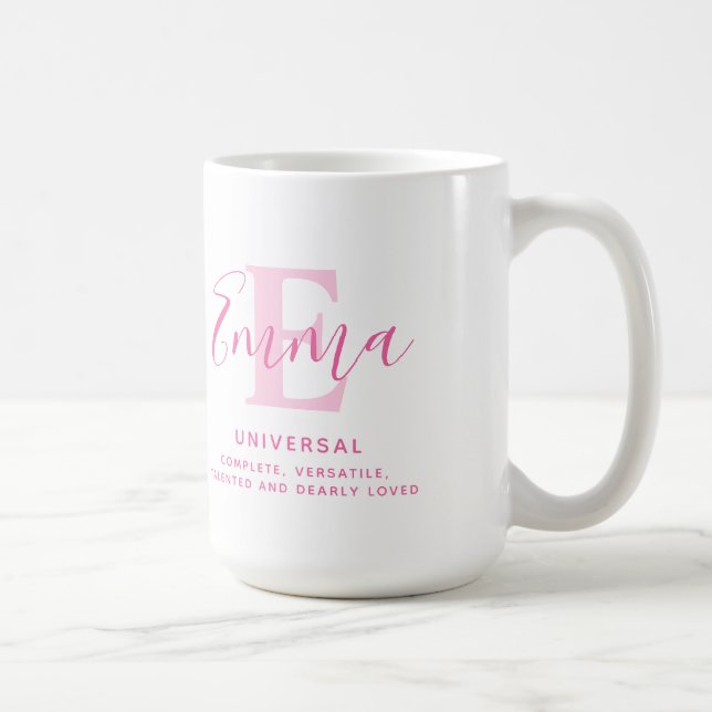 Emma-Name Bedeutung und monogramm rosa Text Kaffeetasse (Rechts)