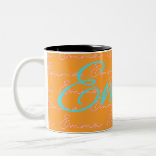Emma Name Design Pattern Zweifarbige Tasse (Links)