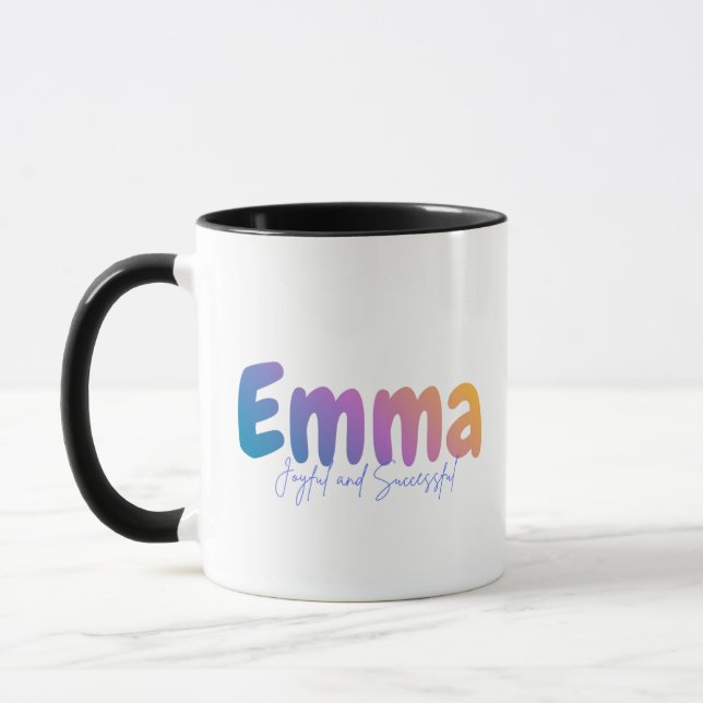 Emma Name Geschenk - Fröhlich und Erfolgreich - Pe Tasse (Links)