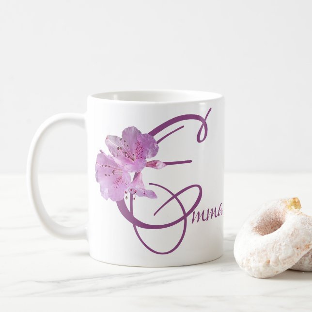 Emma-Name pink floral boho Kaffeetasse (Mit Donut)