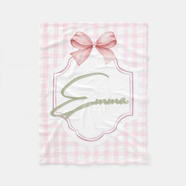 Emma Personalisiert Pink Bow & Gingham Print Fleecedecke (Vorderseite)