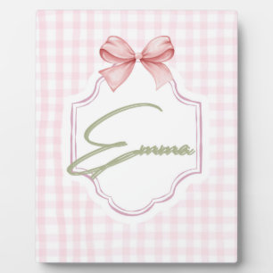 Emma Personalisierte Rosa Schleife & Gingham Druck Fotoplatte