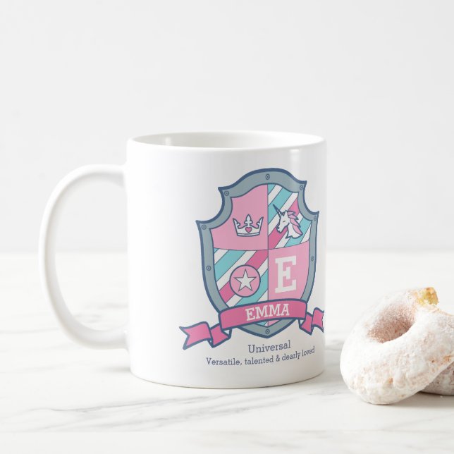 Emma Ritter Prinzessin Schild pinkblaue Namen bede Kaffeetasse (Mit Donut)