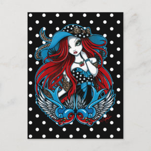 Emma Rockabilly Schwalben-Tattoo-Engel-Postkarte Postkarte