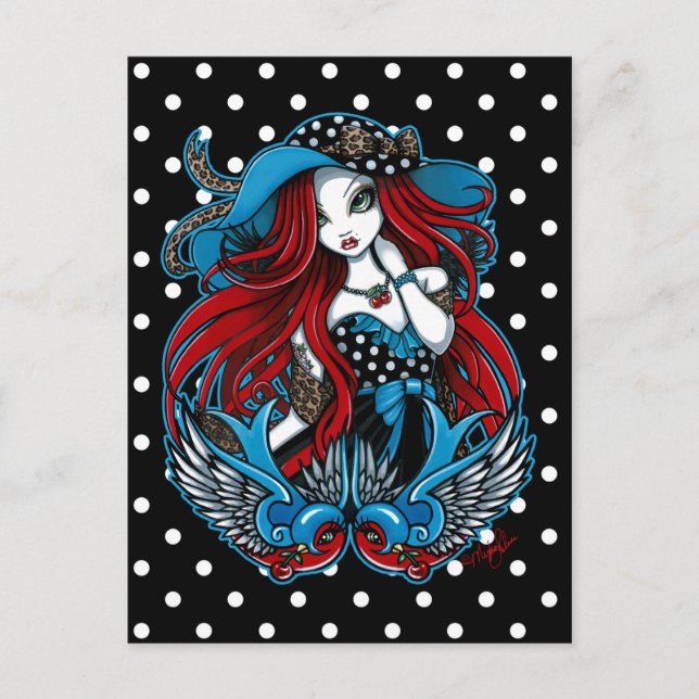 Emma Rockabilly Swallow Tattoo Angel Postcard Postkarte (Vorderseite)