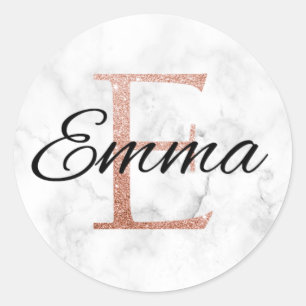 Emma Rose Gold Glamour Marble Monogram E Inital Runder Aufkleber