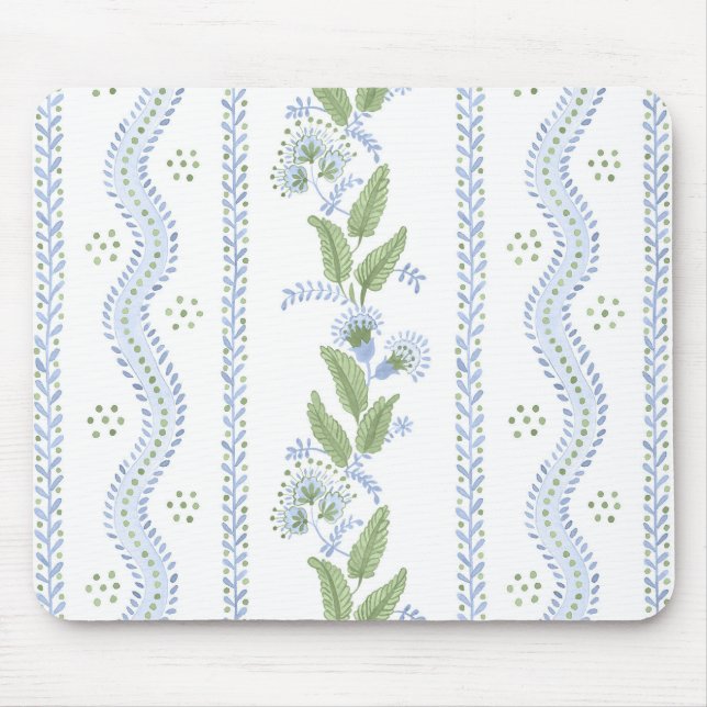 Emma Stripe Cornflower Blue und Green Mouse Pad Mousepad (Vorne)