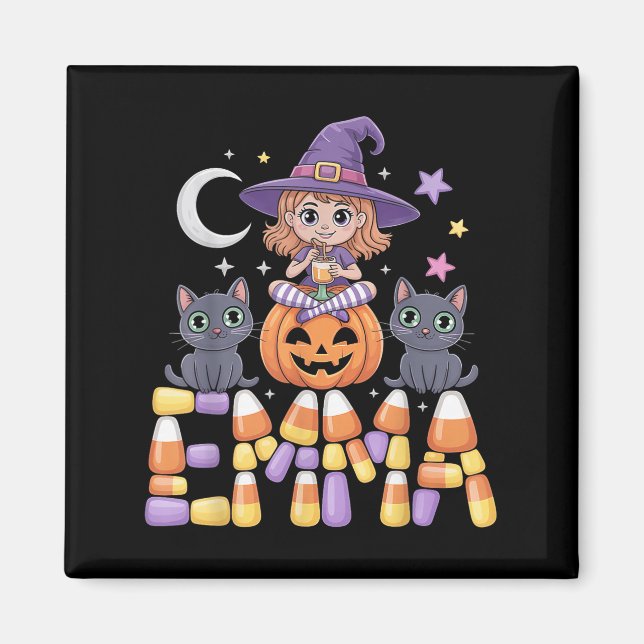Emma Witch Candy Corn Cat Halloween Women And Girl Magnet (Vorne)