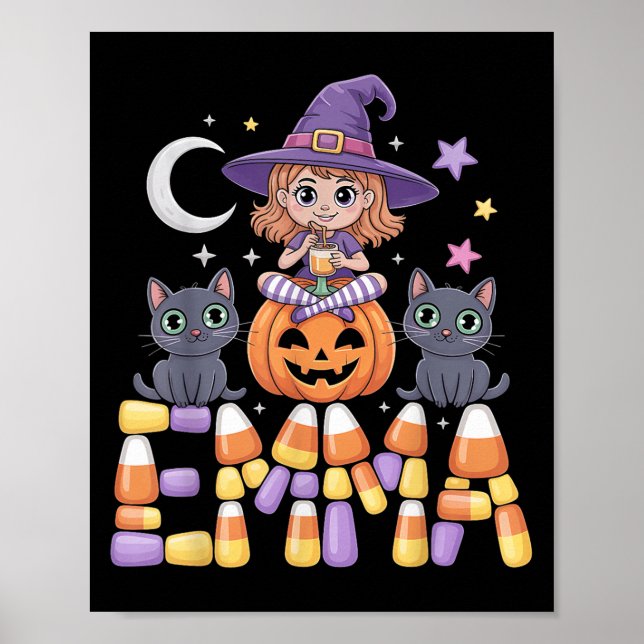 Emma Witch Candy Corn Cat Halloween Women And Girl Poster (Vorne)