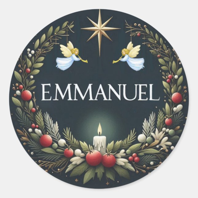 Emmanuel Christmas Engel Runder Aufkleber (Vorderseite)