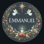 Emmanuel Christmas Engel Runder Aufkleber<br><div class="desc">.</div>