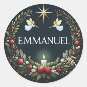 Emmanuel Christmas Engel Runder Aufkleber