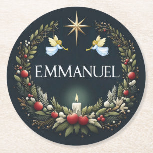 Emmanuel Christmas Engel Runder Pappuntersetzer