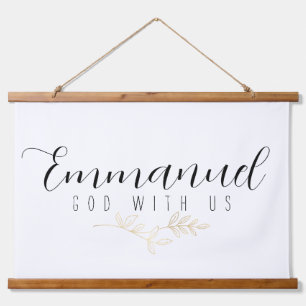 Emmanuel God with us Gold Blätter Wood Wandteppich Mit Holzrahmen