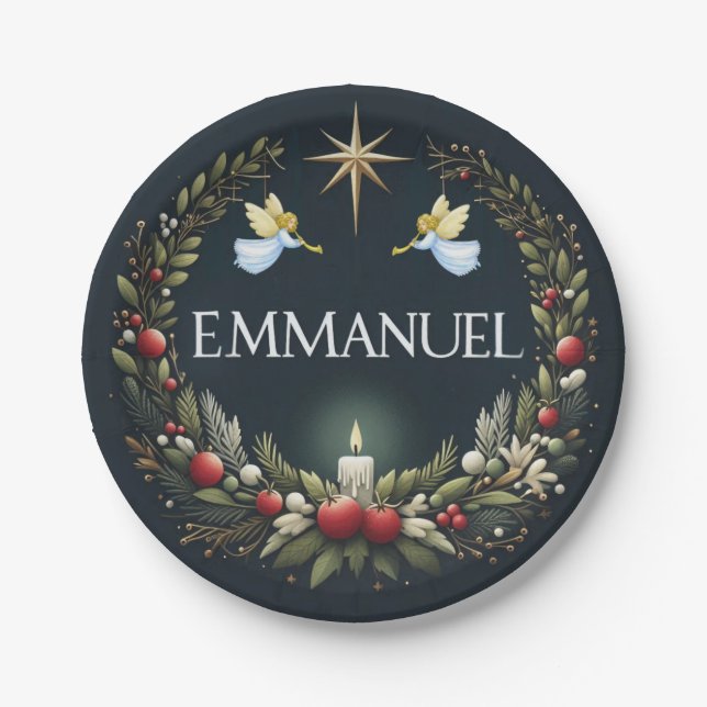 Emmanuel-Weihnachtsengel Pappteller (Vorderseite)