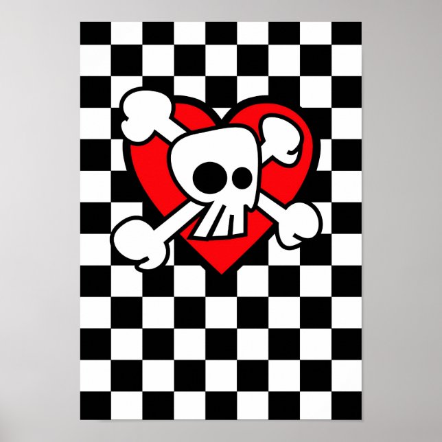 Emo Cartoon Skull Schachbretts Poster (Vorne)