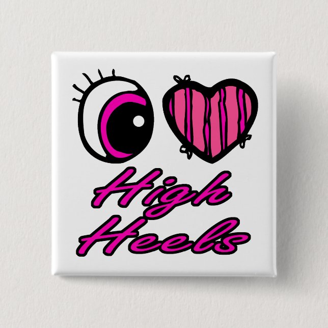 Emo Eye Heart I Liebe High Heels Button (Vorderseite)