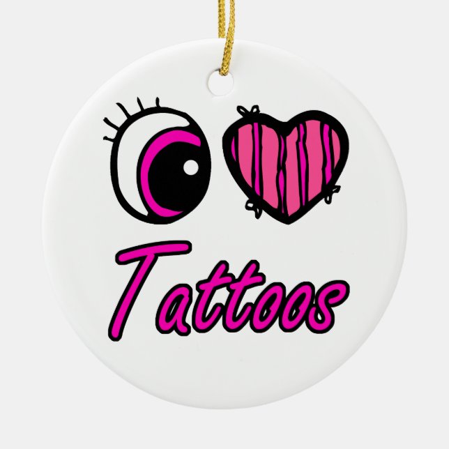 Emo Eye Heart I Liebe Tattoos Keramikornament (Vorne)