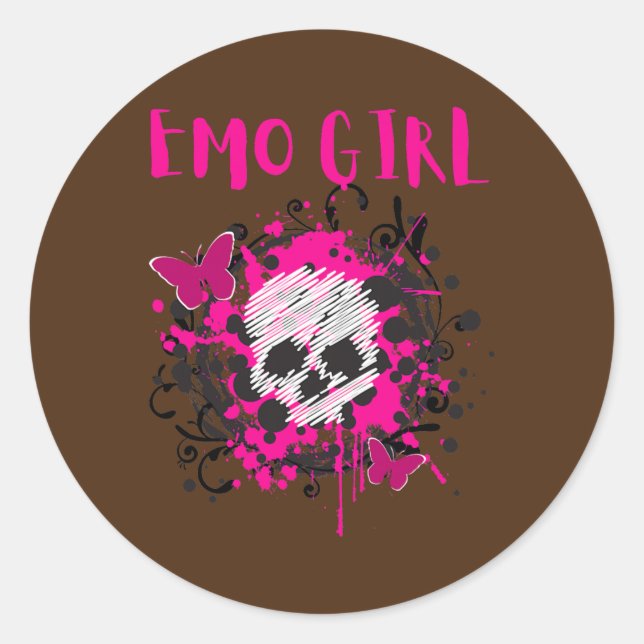 Emo Girl Pink Skull Emo Goth Music Teens Runder Aufkleber (Vorderseite)