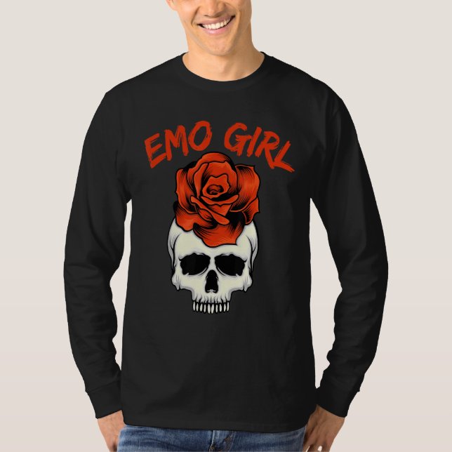 Emo Girl Pink Skull mit Rose Emo Goth Emotional T T-Shirt (Vorderseite)