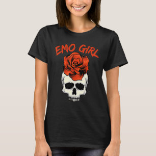 Emo Girl Pink Skull mit Rose Emo Goth Emotional T T-Shirt