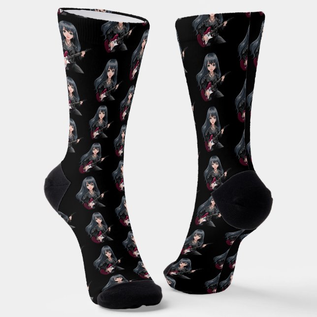 Emo girl with long black hair socken (Gewinkelt)