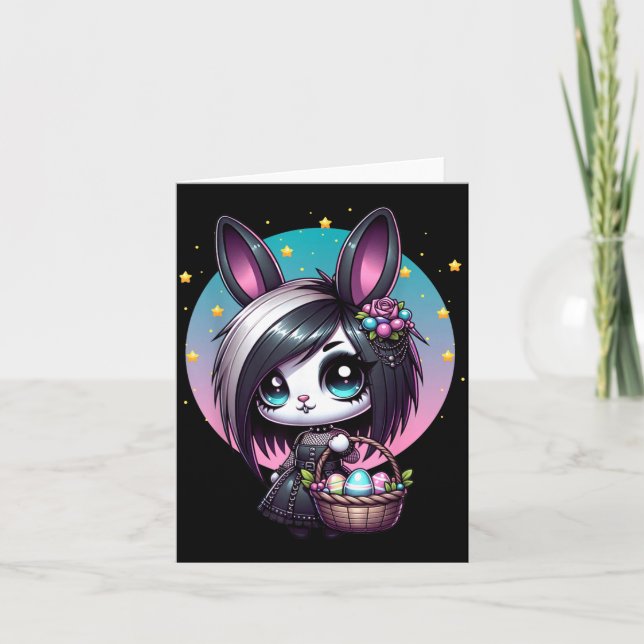 Emo-Goth-Mädchen-Szene-Osterhase Karte (Vorderseite)