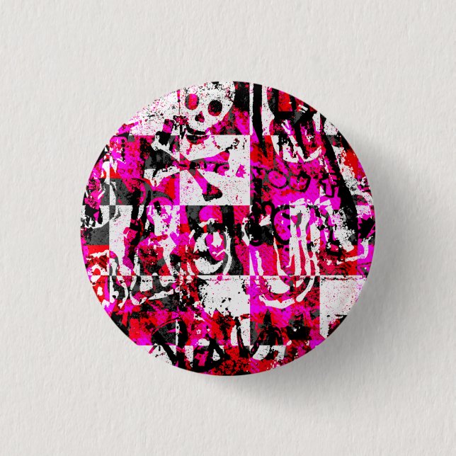 Emo Graffiti Pink Schachbretts Button (Vorderseite)