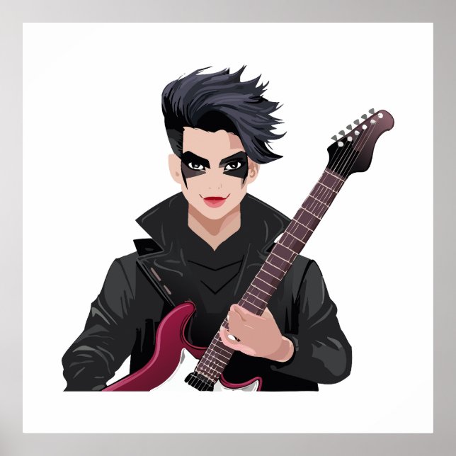Emo-Junge mit schwarzen Haaren Poster (Vorne)