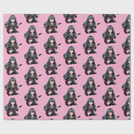 Emo-Mädchen mit langen schwarzen Haaren Geschenkpapier