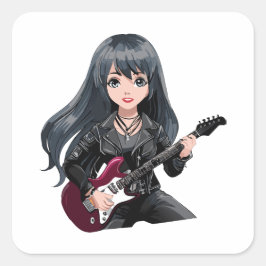 Emo-Mädchen mit langen schwarzen Haaren Quadratischer Aufkleber